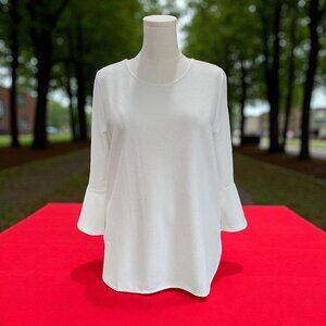 Papillon White Textured Bell Sleeve Blouse Womens SZ M Tunic Top Work Casual NWT